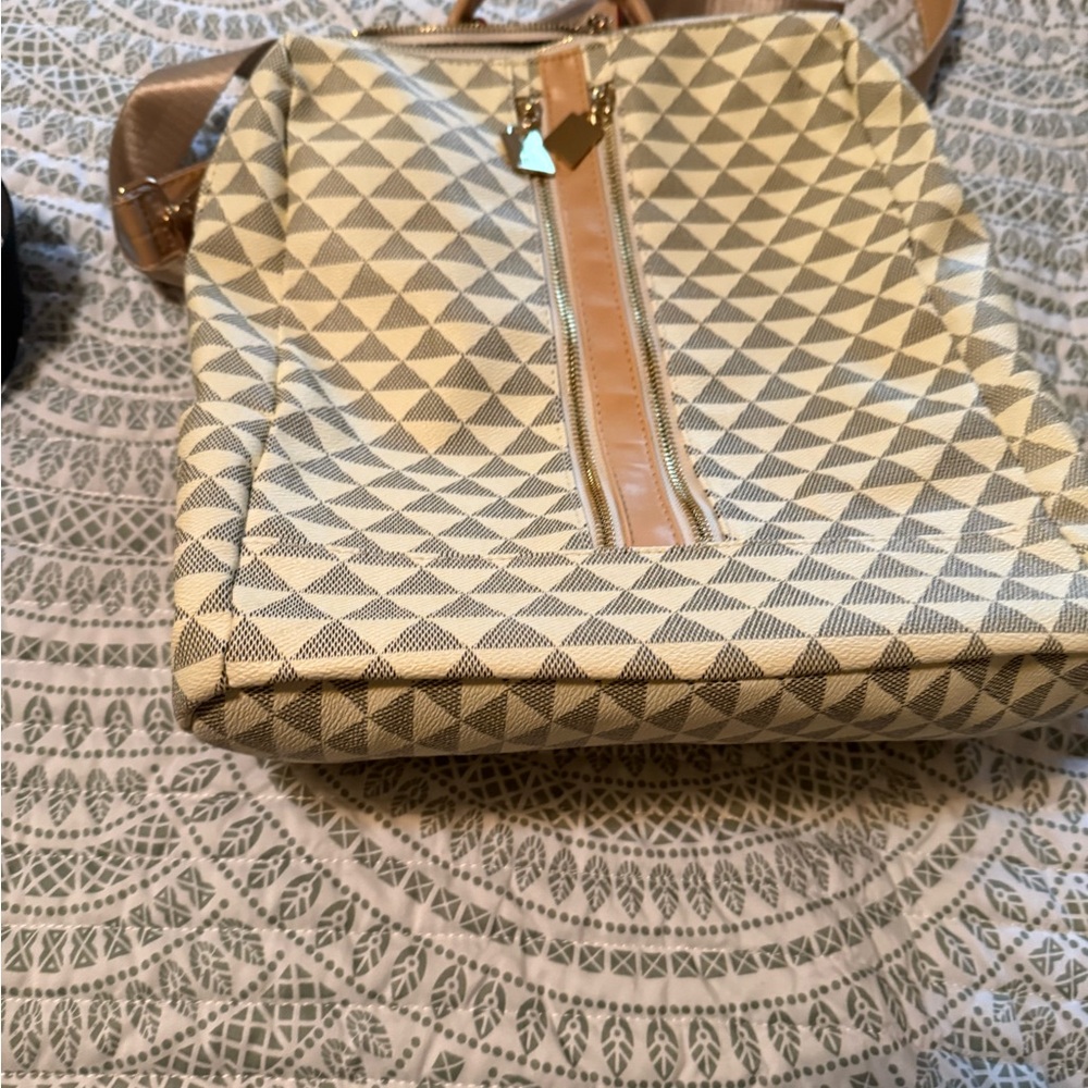 Geometric Patterned Tan Backpack